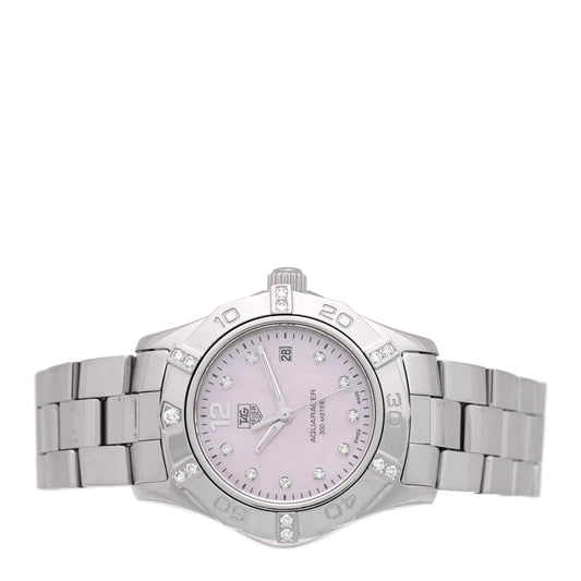 Stainless Steel Diamond Pink Mother of Pearl 27mm Aquaracer Lady Quartz Watch WAF141H