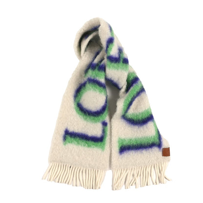 Mohair Wool Logo Scarf White Multicolor
