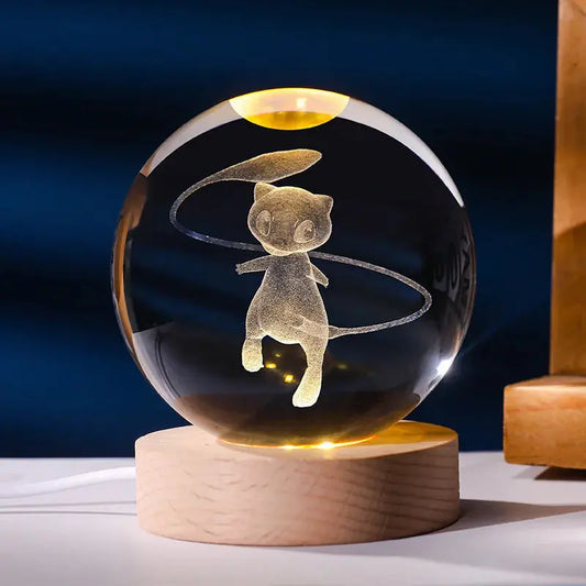 Mew Crystal LED Poké Ball - Wooden USB Base