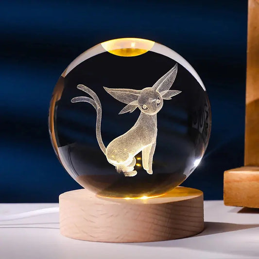 Poké Ball LED Crystal Espeon - Wooden USB Base