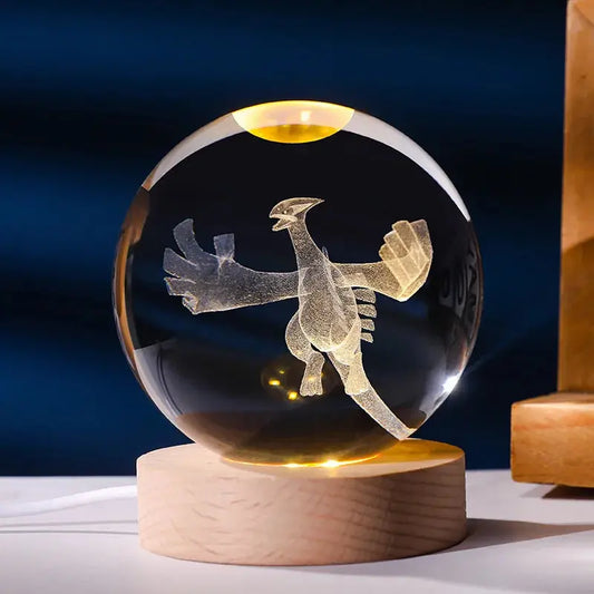 Lugia Crystal LED Poké Ball - Wooden USB Base