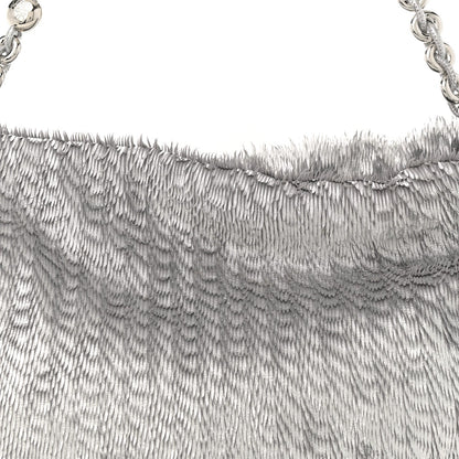 Metallic Nappa Calfskin Fringed Medium Chain Flamenco Knot Purse Silver