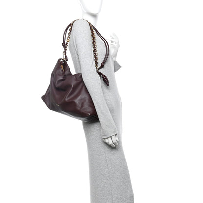 Mellow Nappa Donut Chain Large Flamenco Knot Clutch Dark Burgundy