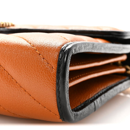 Vintage Effect Calfskin Matelasse Diagonal Torchon GG Marmont Chain Wallet Cognac