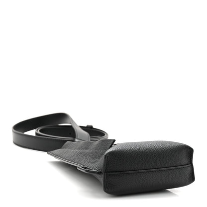 Soft Grained Calfskin Vertical T-Pocket Crossbody Bag Black