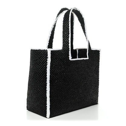 Raffia Large Paula's Ibiza Logo Tote Black White
