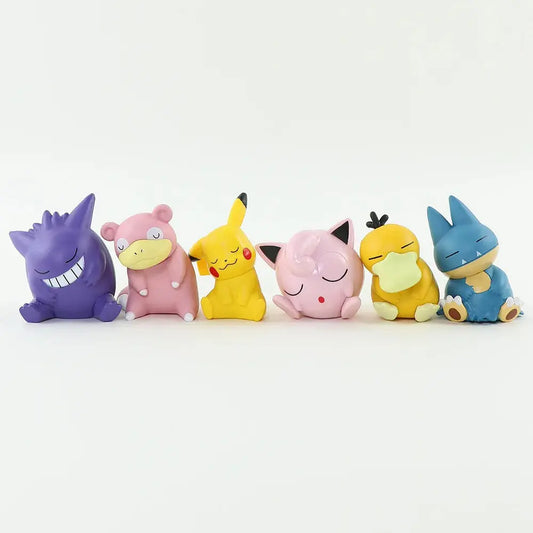 Sleeping Pokémon Figures - Set of 6: Pikachu, Psyduck, Gengar, Jigglypuff, Munchlax